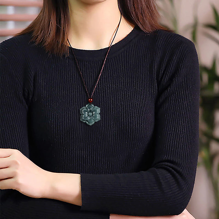 Buddha Stones Peach Blossom Jade Prosperity Necklace Pendants - image 4