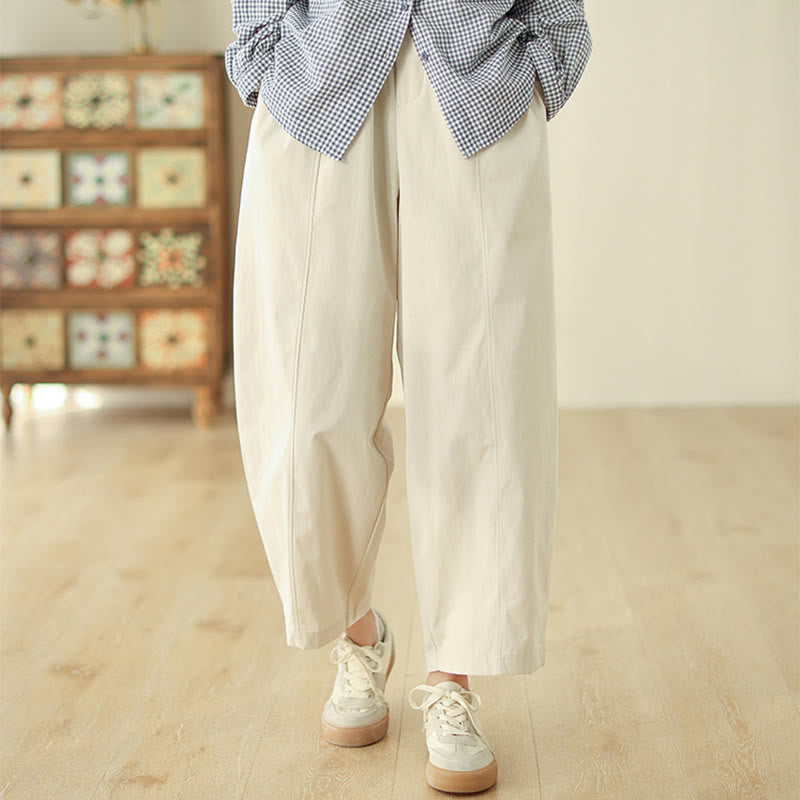 Buddha Stones Simple Lines Design Ankle-Length Cotton Women's Harem Pants With Pockets - Linen - US8-10，UK/AU12-14，EU40-42 (2XL) - image 0