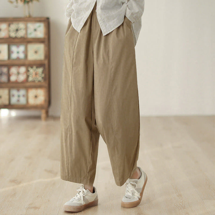 Buddha Stones Simple Lines Design Ankle-Length Women's Harem Pants With Pockets - Tan - US8-10，UK/AU12-14，EU40-42 (2XL) - image 5