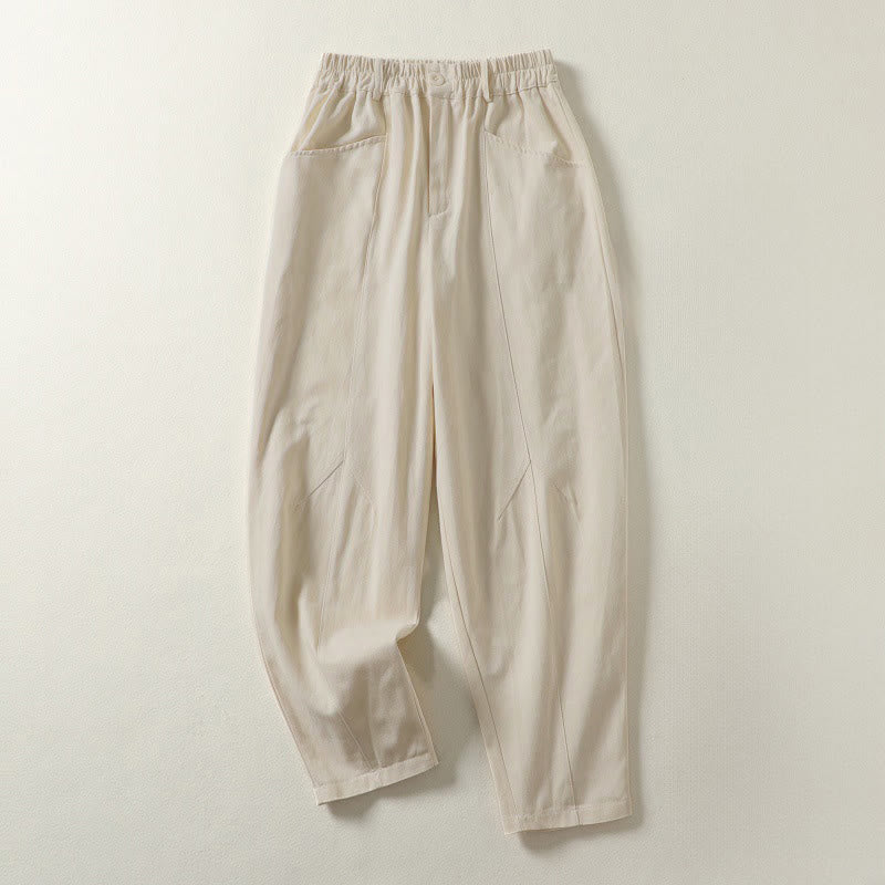 Buddha Stones Fall Simple Lines Button Zipper Design Ankle-Length Cotton Women's Harem Pants With Pockets - Linen - US8-10，UK/AU12-14，EU40-42 (2XL) - image 0