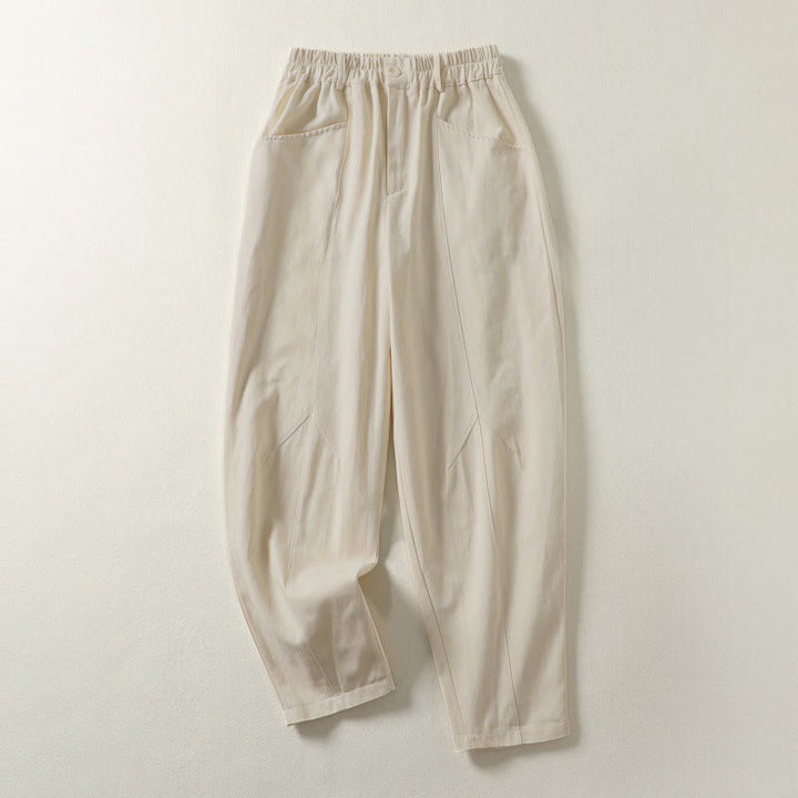 Buddha Stones Fall Simple Lines Button Zipper Design Ankle-Length Cotton Women's Harem Pants With Pockets - Linen - US8-10，UK/AU12-14，EU40-42 (2XL) - image 0