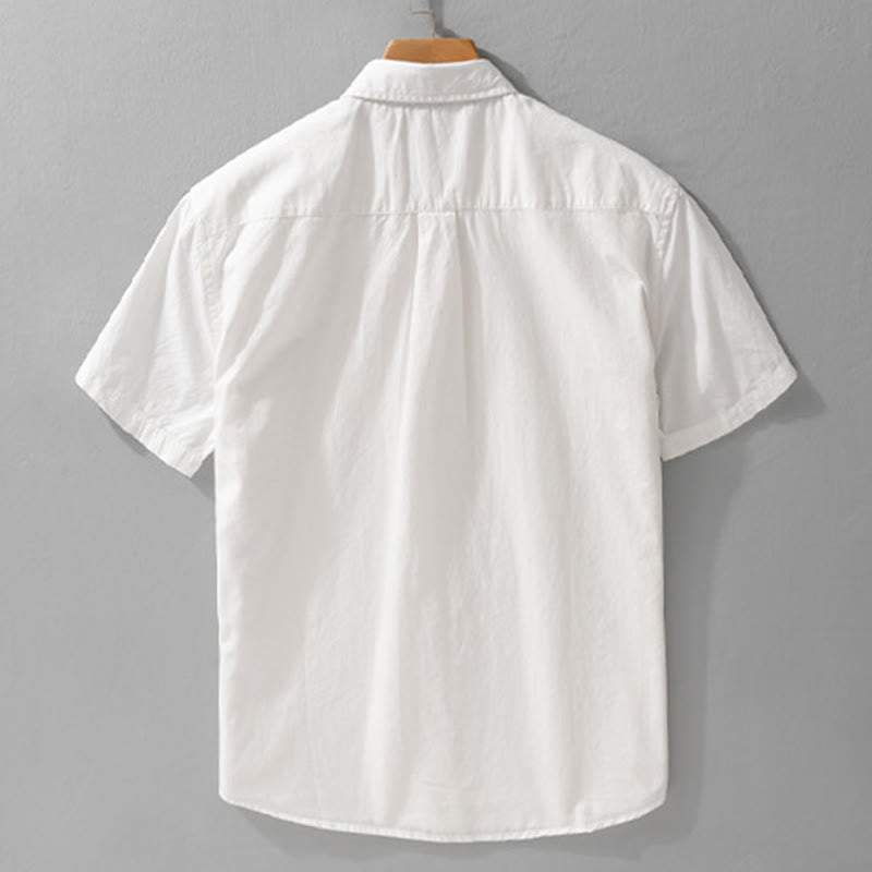 Buddha Stones Summer Buttons Down Bird Embroidery Decorative Pocket Men's Short Sleeve Cotton Shirt - image 1