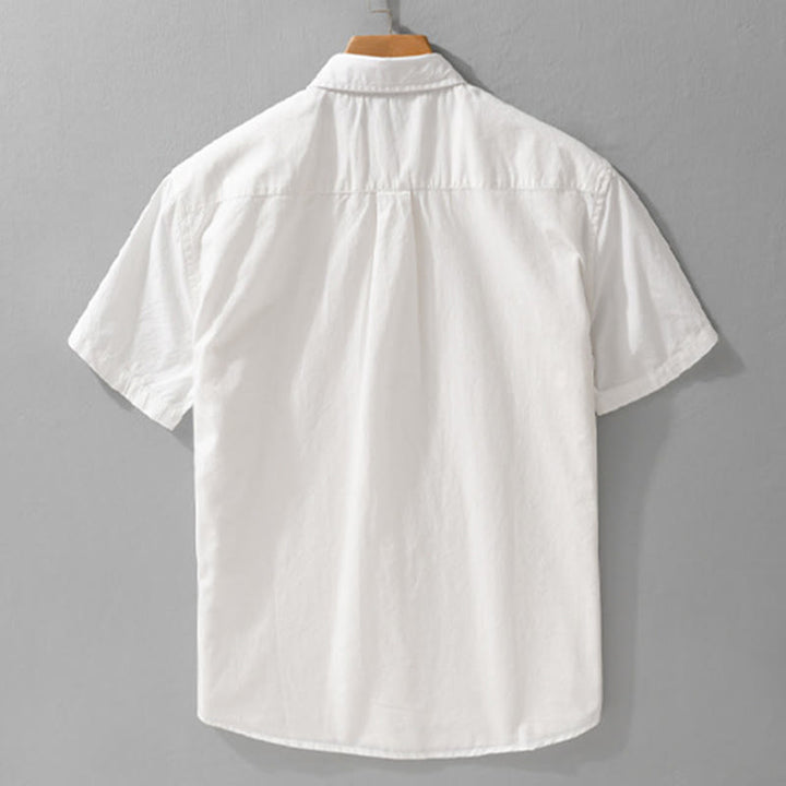 Buddha Stones Summer Buttons Down Bird Embroidery Decorative Pocket Men's Short Sleeve Cotton Shirt - image 1