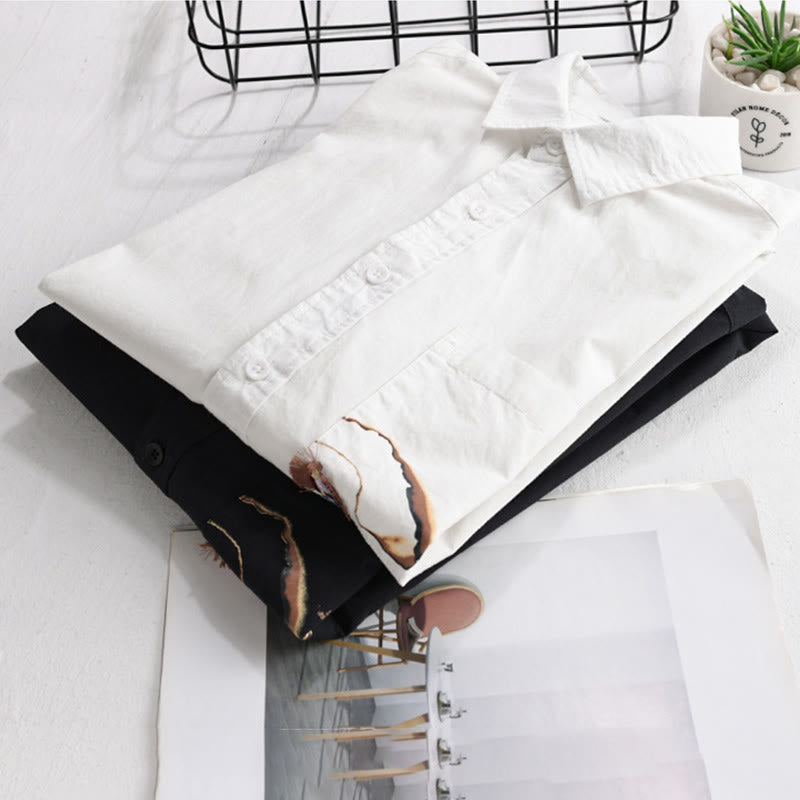 Buddha Stones Summer Buttons Down Bird Embroidery Decorative Pocket Men's Short Sleeve Cotton Shirt - image 14