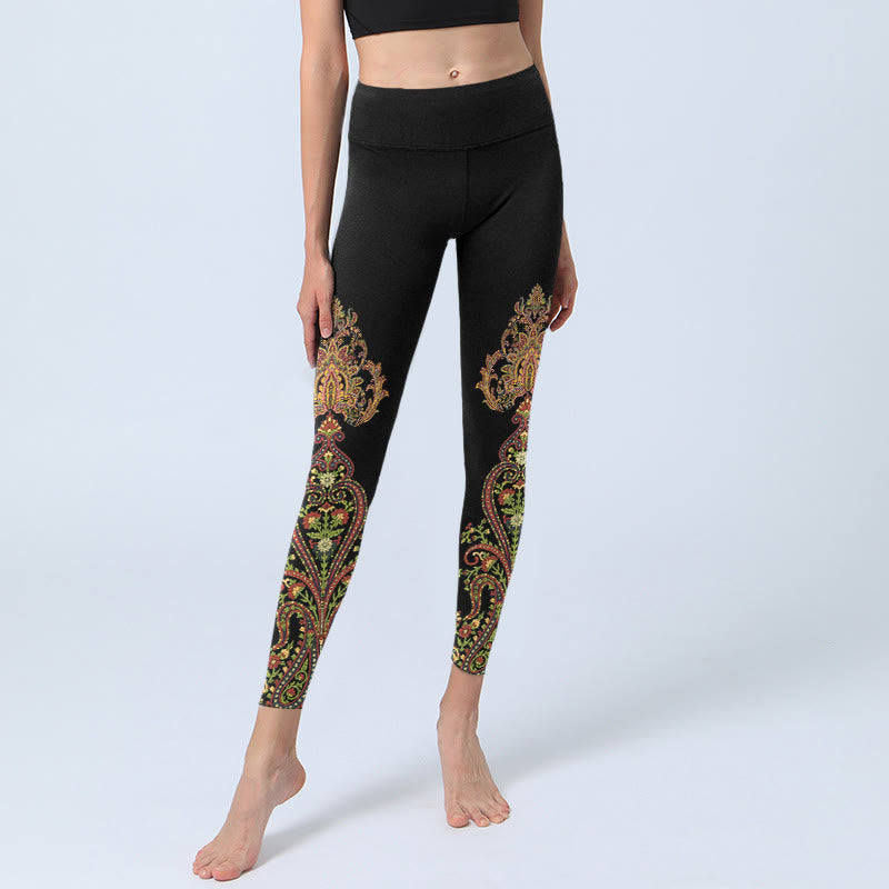 Buddha Stones Multicolor Paisley Floral Print Gym Leggings Women's Yoga Pants - image 5