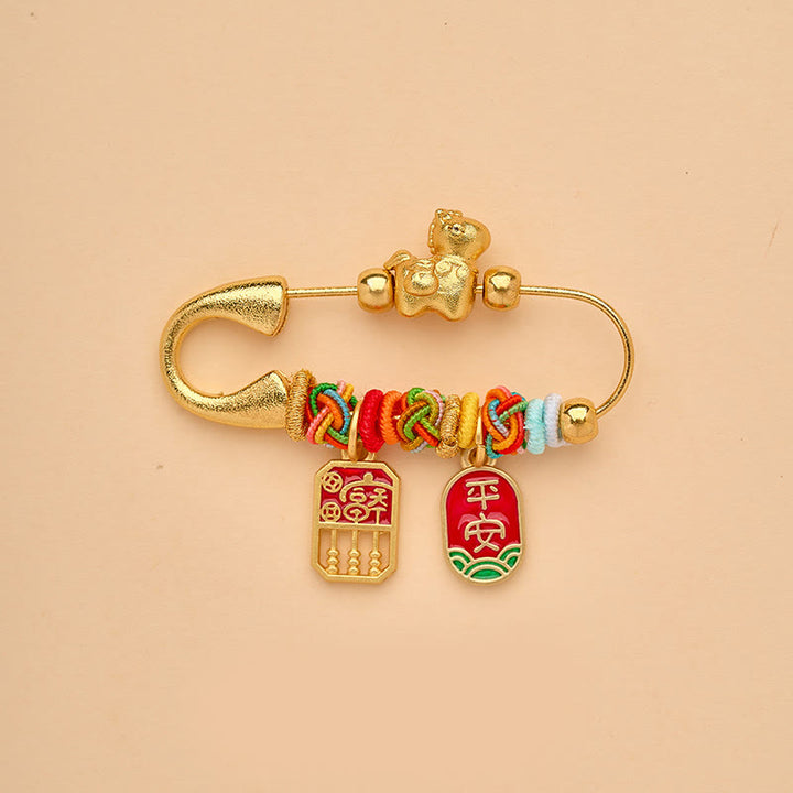 Buddha Stones Year Of The Horse Fu Character Lotus Attract Fortune Ruyi Handle Peace Buckle Luck Brooch - Safe Horse - image 2