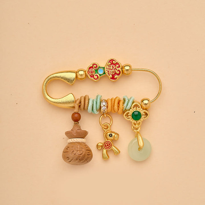 Buddha Stones Year Of The Horse Fu Character Lotus Attract Fortune Ruyi Handle Peace Buckle Luck Brooch - Gourd Peace Buckle Horse - image 13