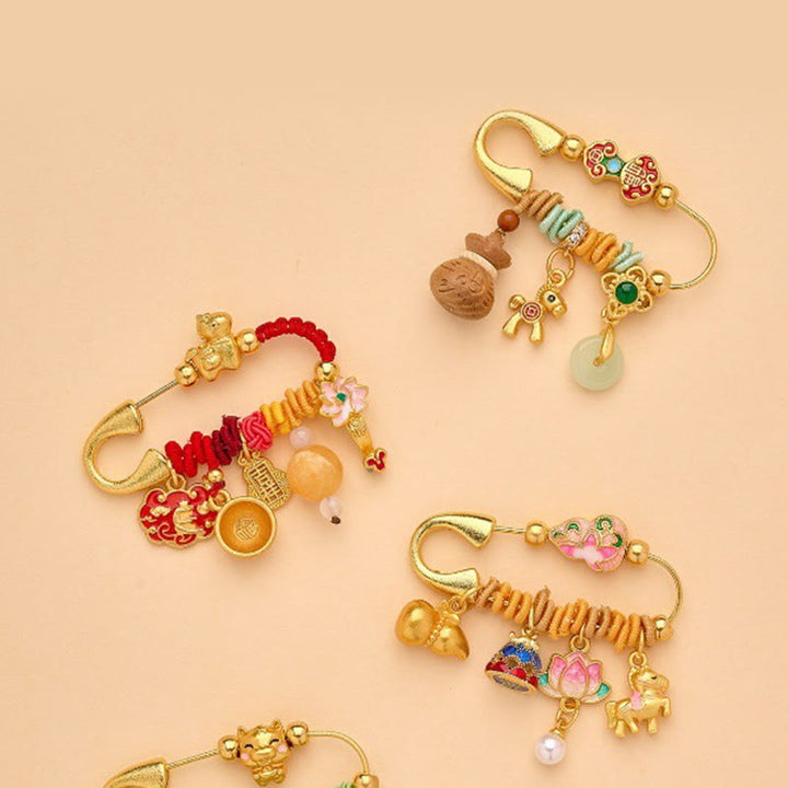 Buddha Stones Year Of The Horse Fu Character Lotus Attract Fortune Ruyi Handle Peace Buckle Luck Brooch - image 18