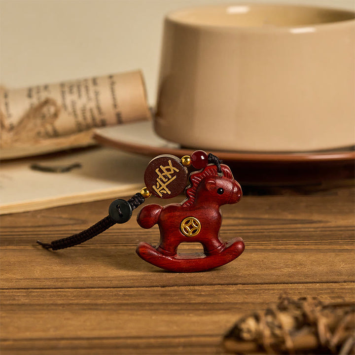 Buddha Stones Year of the Horse Rainbow Eucalyptus Small Leaf Red Sandalwood Linden Wood Ebony Carved Positive Key Chain - image 8