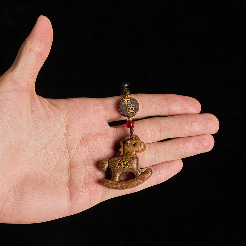 Buddha Stones Year of the Horse Rainbow Eucalyptus Small Leaf Red Sandalwood Linden Wood Ebony Carved Positive Key Chain - image 25
