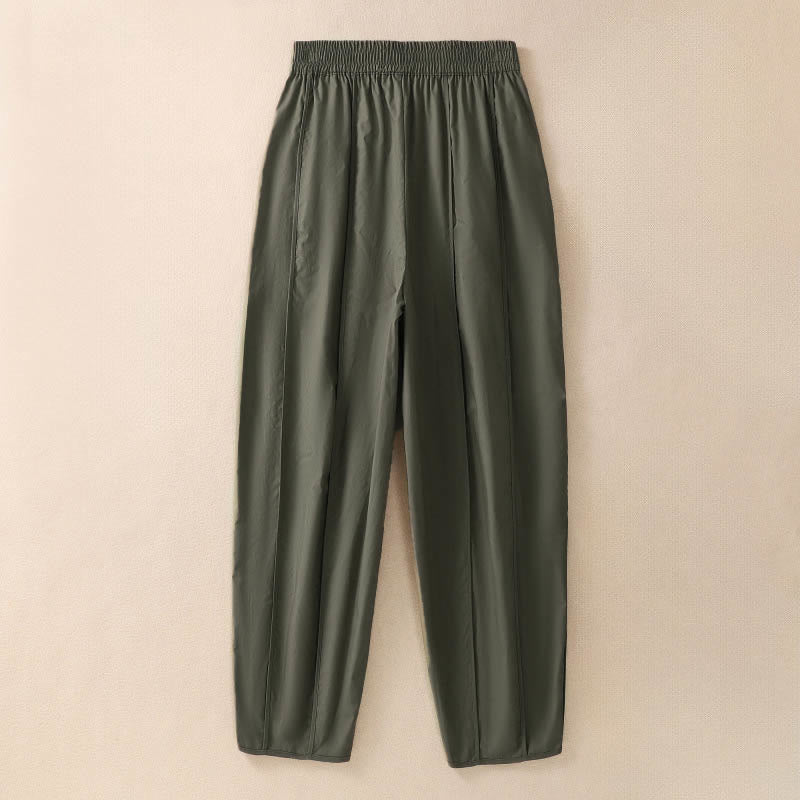Buddha Stones Summer Simple Pure Color High Waisted Pleated Women's Harem Pants With Pockets - DarkOliveGreen - US8-10，UK/AU12-14，EU40-42 (2XL) - image 1