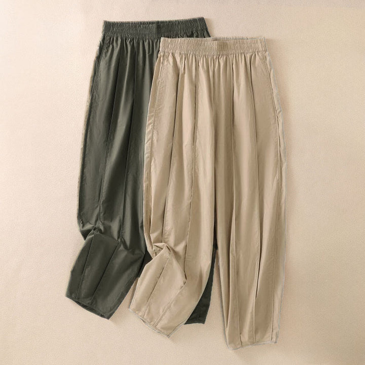 Buddha Stones Summer Simple Pure Color High Waisted Pleated Women's Harem Pants With Pockets - image 0