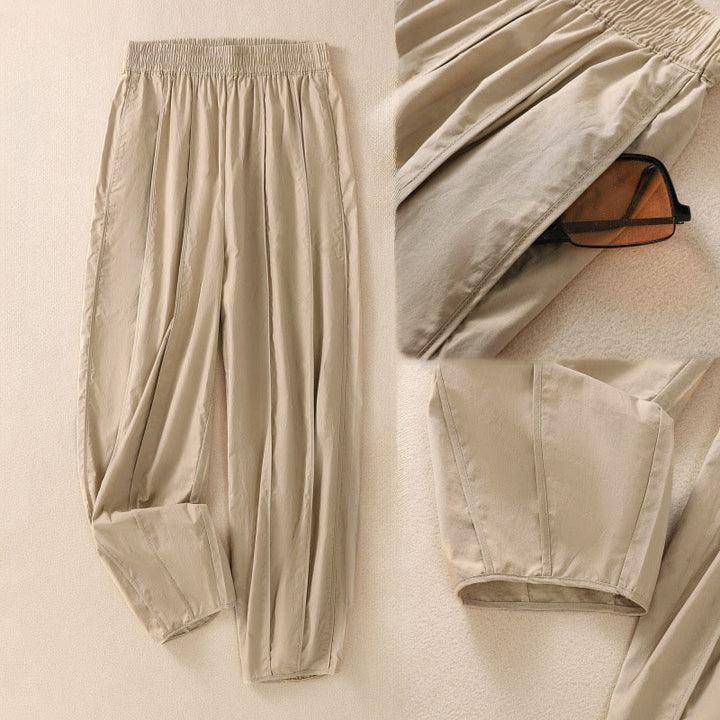 Buddha Stones Summer Simple Pure Color High Waisted Pleated Women's Harem Pants With Pockets - image 21