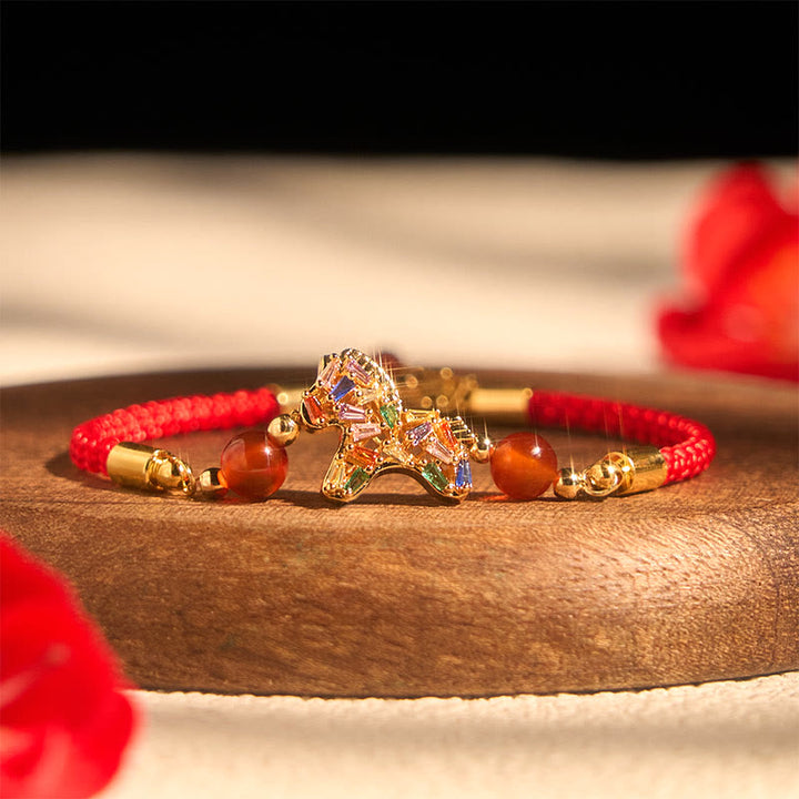 Buddha Stones Year Of The Horse Copper Red Agate Balance Bracelet - Copper Red Agate Horse (Wrist Circumference:16-19cm) - image 0
