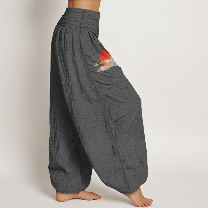 Buddha Stones Pure Cotton Concise Sun Cloud Crane Pine Tree Pattern Women's Elastic Waist Harem Pants - image 13