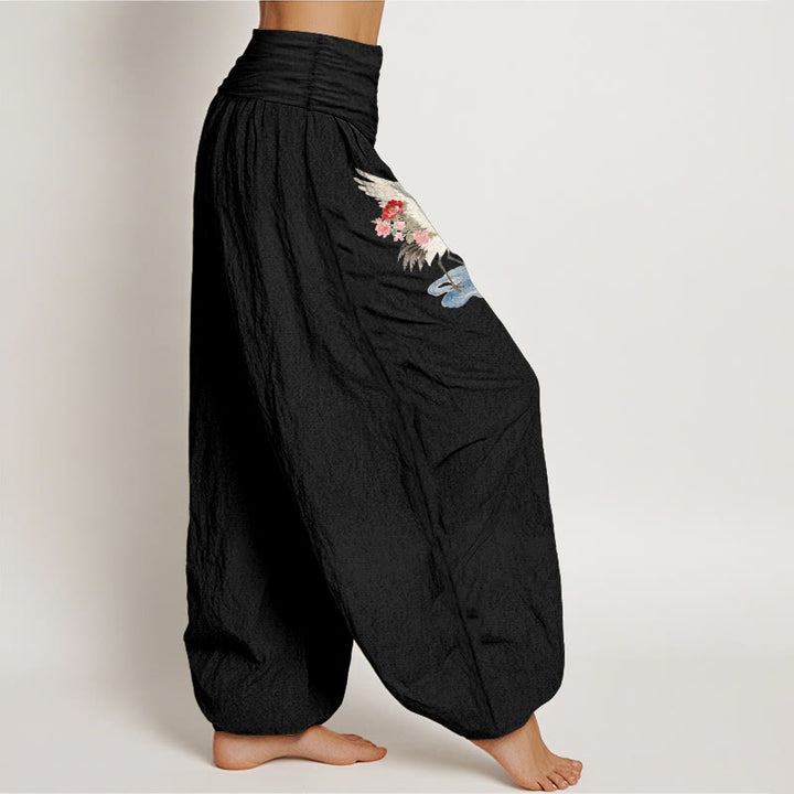 Buddha Stones Pure Cotton Elegant Crane Flower Cloud Pattern Women's Elastic Waist Harem Pants - image 7