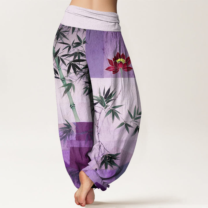 Buddha Stones Cotton Colorful Bamboo Lotus Geometric Shapes Pattern Women's Elastic Waist Harem Pants - image 6