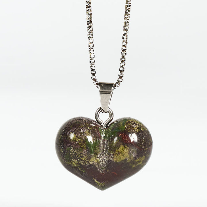Buddha Stones Heart Design Amethyst Topaz Pink Crystal Opal Tiger Eye White Crystal Red Jasper Amazonite Green Aventurine Black Obsidian Citrine Balance Necklace Pendant - Dragon's Blood Jasper - image 9