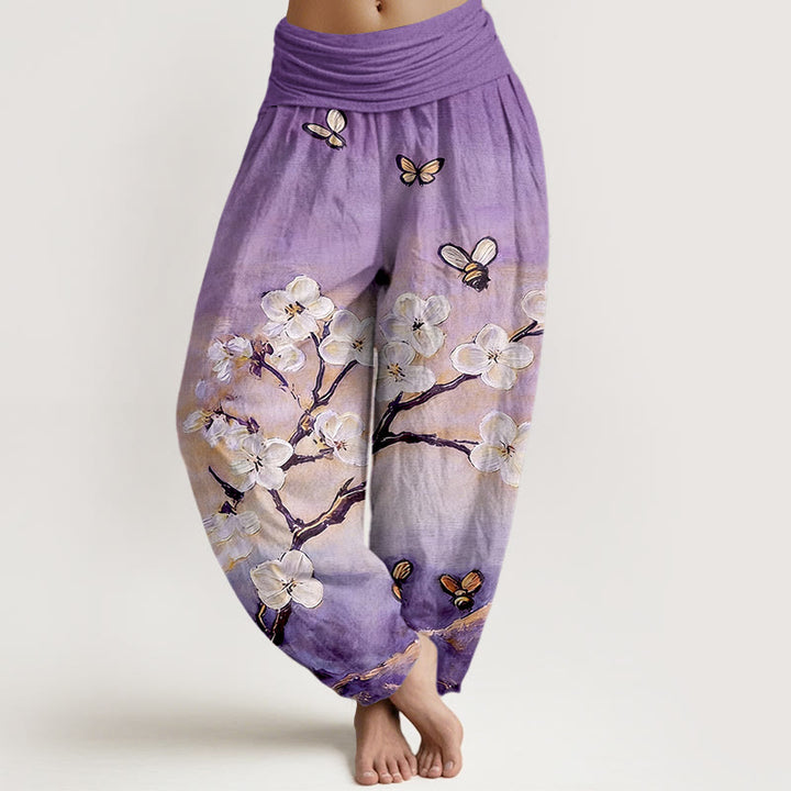 Buddha Stones Cotton Colourful Flower Butterfly Bee Pattern Women's Elastic Waist Harem Pants - MediumPurple - US16，UK/AU20，EU48 (3XL) - image 5