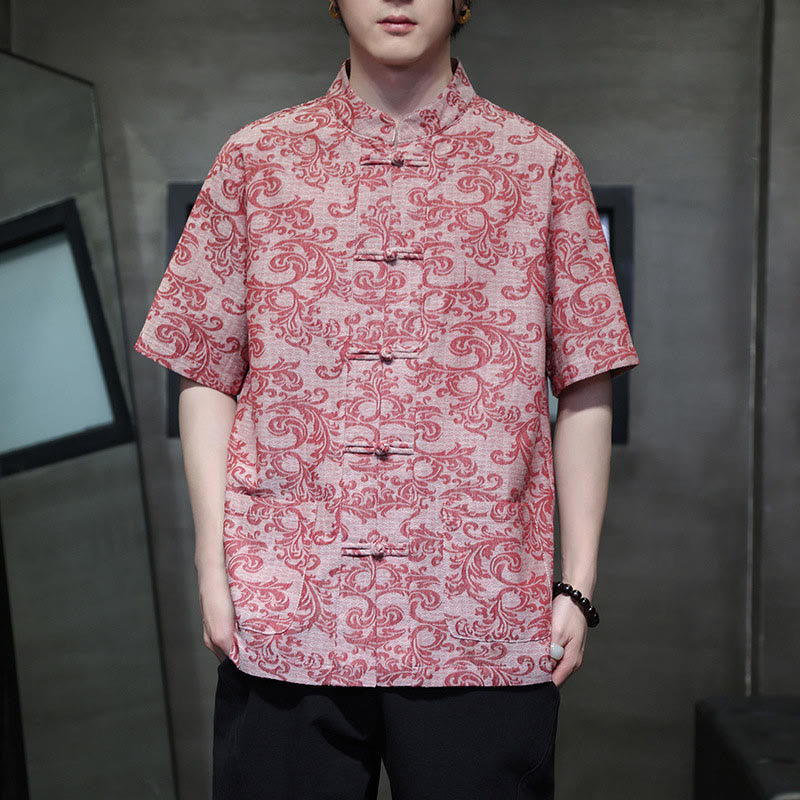 Buddha Stones Summer Floral Vine Pattern Tang Suit Men's Frog-Button Short Sleeve Shirt With Pockets - image 18