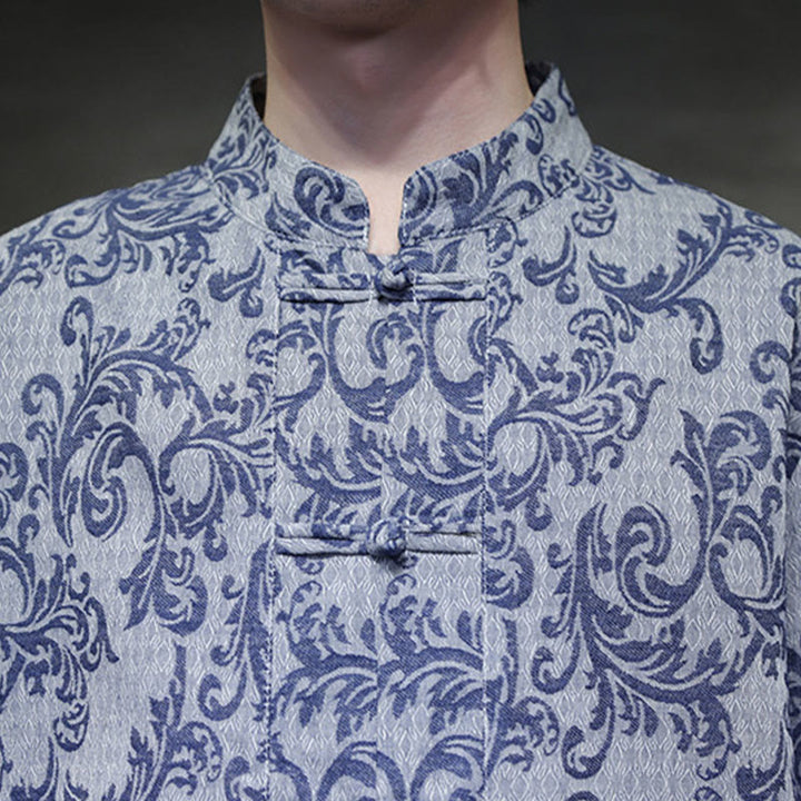 Buddha Stones Summer Floral Vine Pattern Tang Suit Men's Frog-Button Short Sleeve Shirt With Pockets - image 10