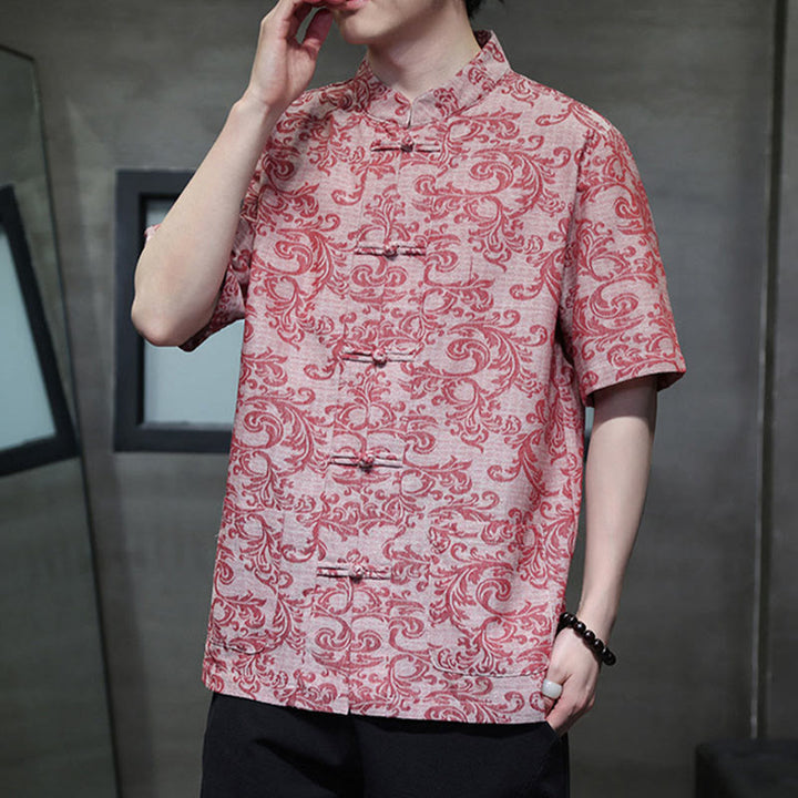 Buddha Stones Summer Floral Vine Pattern Tang Suit Men's Frog-Button Short Sleeve Shirt With Pockets - image 16