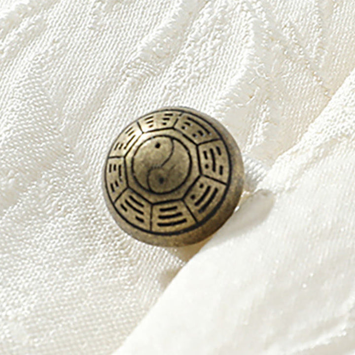 Buddha Stones Textured Jacquard Bagua Pattern Button Tang Suit Men's Half Sleeve Cotton Shirt - image 4