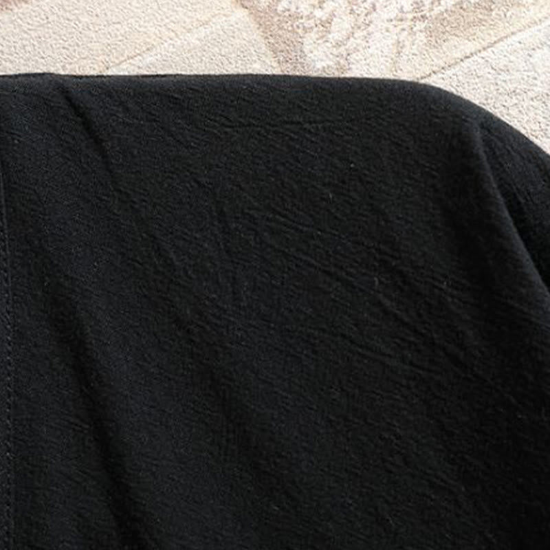Buddha Stones Embroidered Crane Auspicious Cloud Pattern Open Front Short Sleeve Jacket Men's Cotton Kimono - image 9