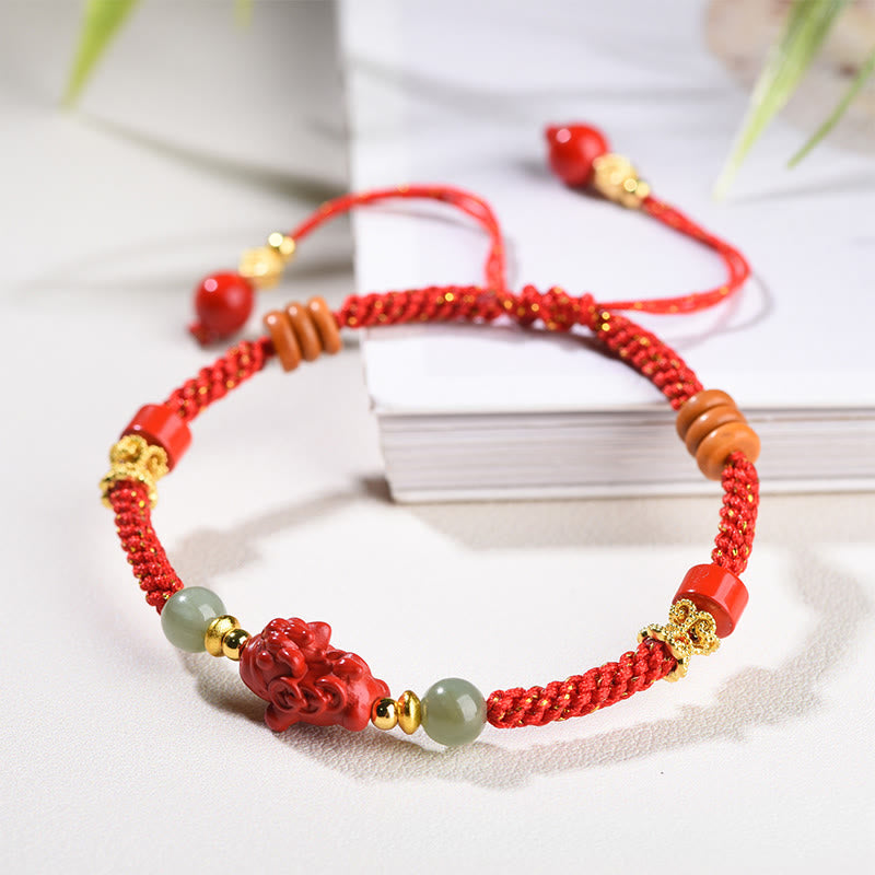 Buddha Stones Year Of The Horse Cinnabar Hetian Jade Red String Blessing Bracelet - image 10