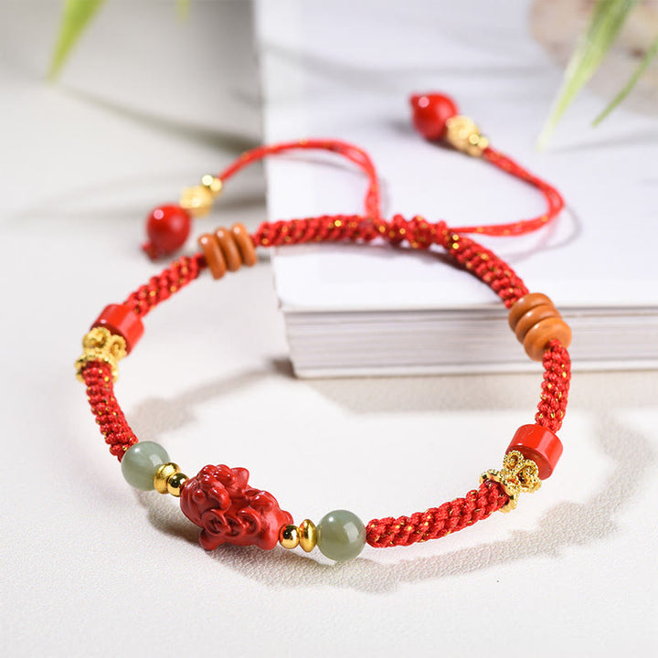 Buddha Stones Year Of The Horse Cinnabar Hetian Jade Red String Blessing Bracelet - image 10