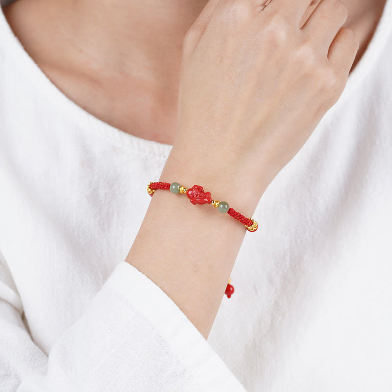 Buddha Stones Year Of The Horse Cinnabar Hetian Jade Red String Blessing Bracelet - image 13
