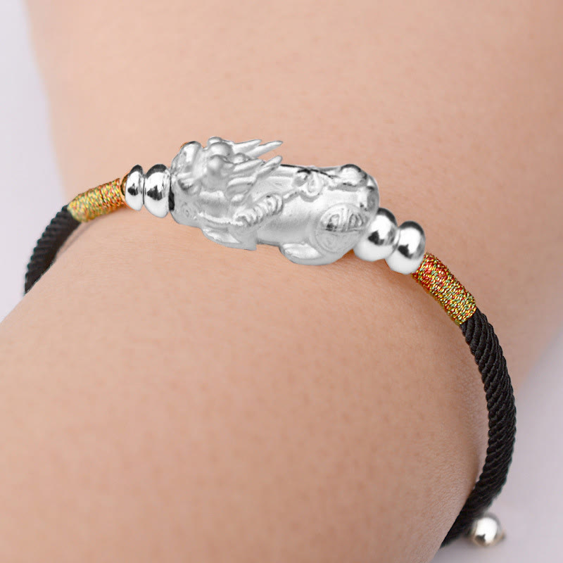 Buddha Stones 24K Gold-Plated PiXiu Luck Red String Bracelet - Black String(Silver)(Wrist Circumference 12-19cm) - 999 Sterling Silver - image 18