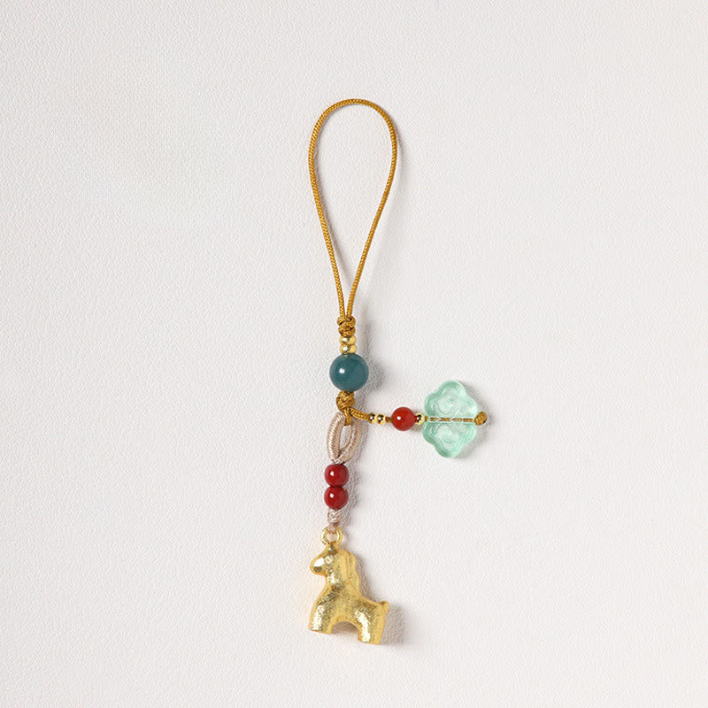 Buddha Stones Year of the Horse Copper Cinnabar Blue Chalcedony Red Agate Liuli Luck Phone Hanging Decoration - image 1