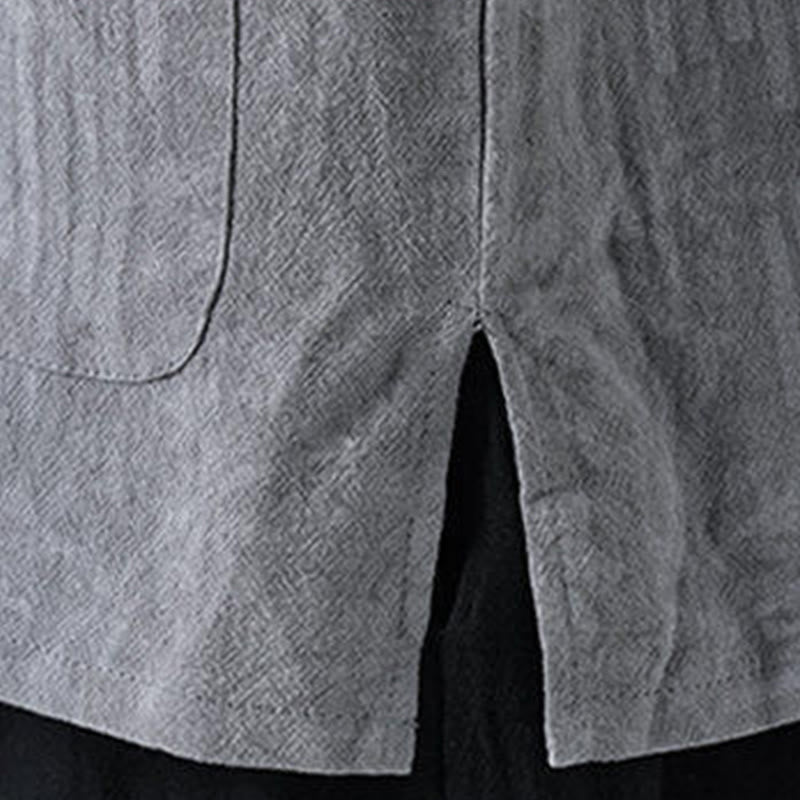 Buddha Stones Summer Flowers Grass Pattern Tang Suit Men's Frog-Button Half Sleeve Cotton Shirt With Pockets - image 9