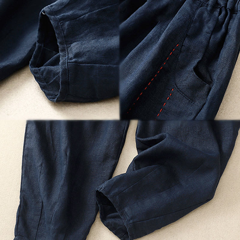 Buddha Stones Commute Color Blocking Design Women's Harem 7-8 Length Pants With Pockets - image 15