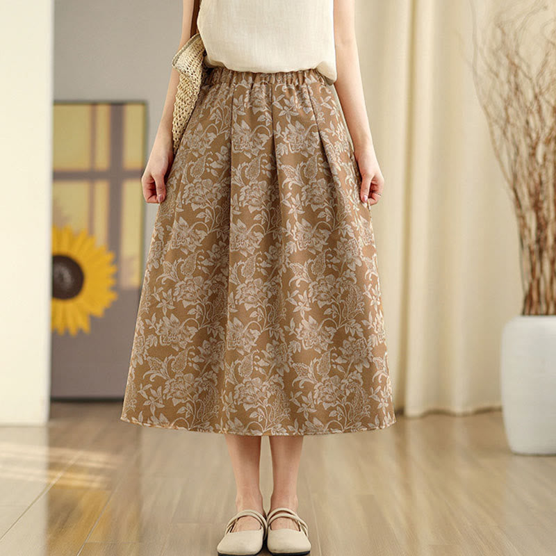 Buddha Stones Printing Flower Paisley Pattern A-line Elastic Waist Cotton Women's Skirt With Pockets - image 9