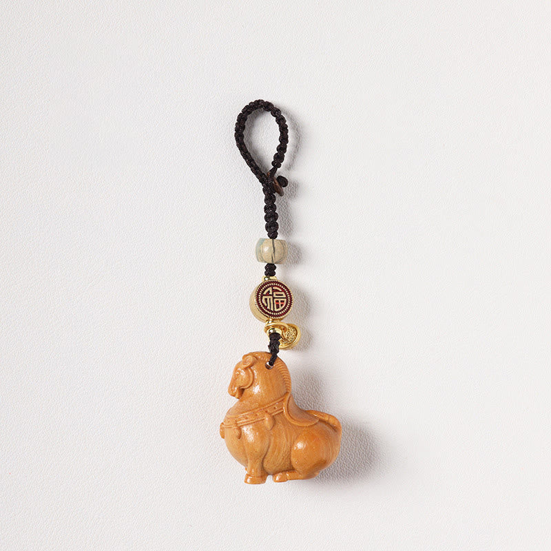 Buddha Stones Year Of The Horse Fu Character Small Leaf Red Sandalwood Various Sandalwood Balance Key Chain - Sandalwood - image 7