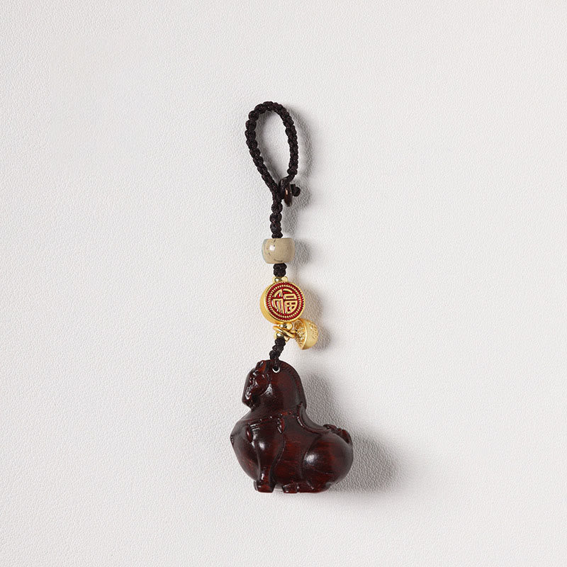 Buddha Stones Year Of The Horse Fu Character Small Leaf Red Sandalwood Various Sandalwood Balance Key Chain - image 2