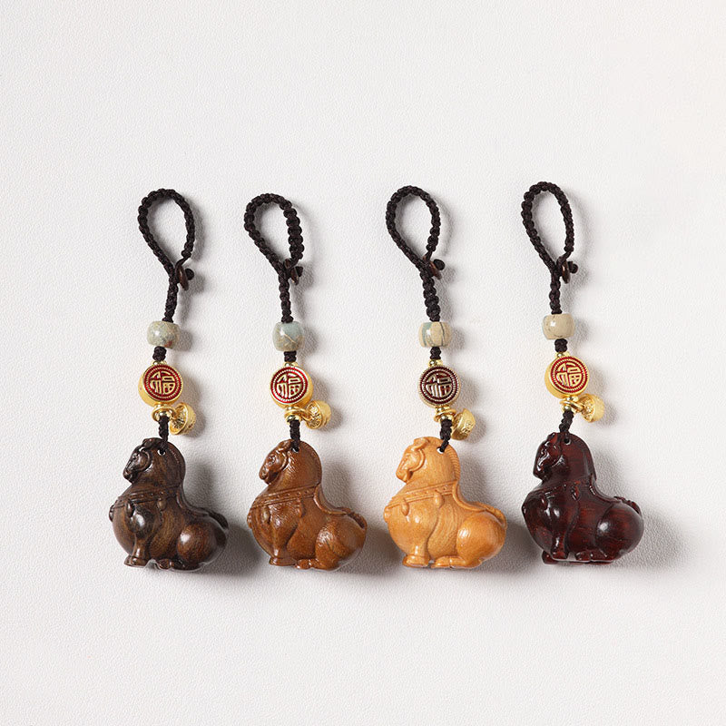 Buddha Stones Year Of The Horse Fu Character Small Leaf Red Sandalwood Various Sandalwood Balance Key Chain - image 22