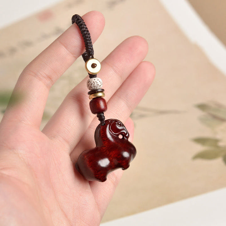 Buddha Stones Year Of The Horse Small Leaf Red Sandalwood Balance Key Chain - image 2