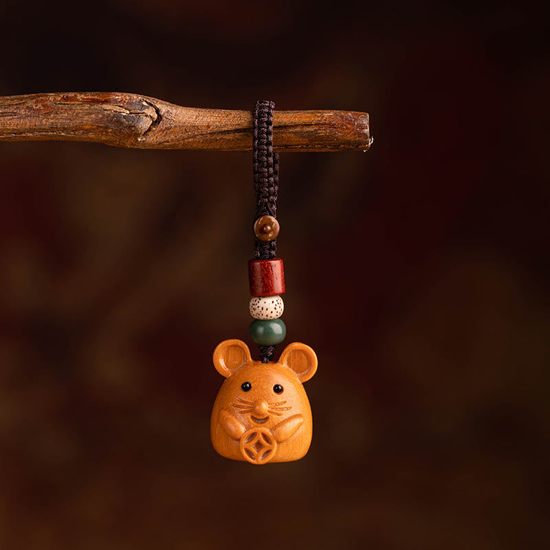 Buddha Stones Year Of The Horse Red Sandalwood Star Moon Bodhi Seed Blessing Key Chain - Red Sandalwood Star Moon Bodhi Seed Rat - image 8