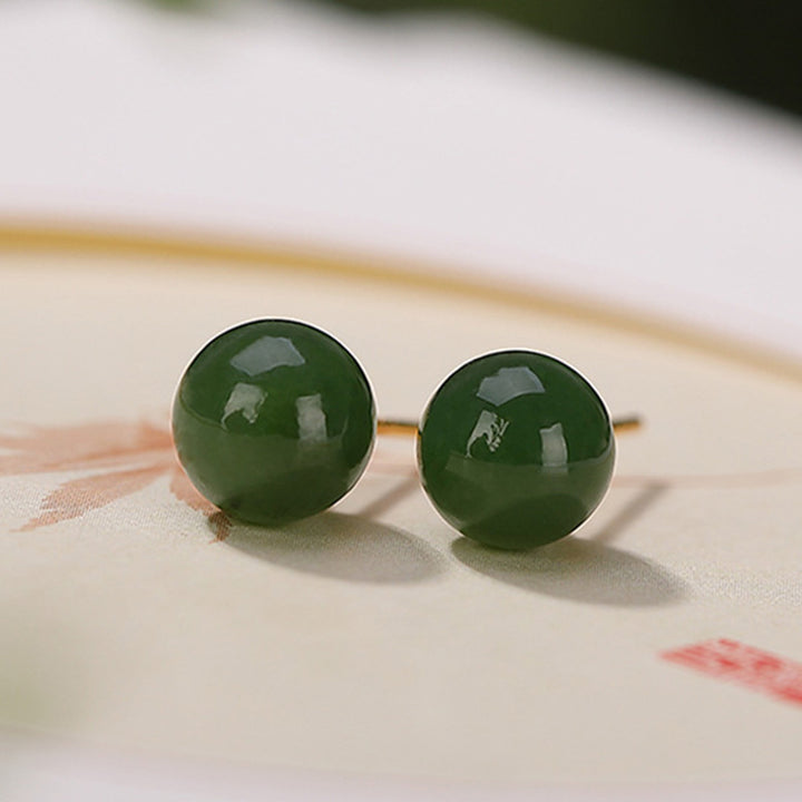 Buddha Stones 925 Sterling Silver Round Cyan Jade Healing Calm Stud Earrings - image 12