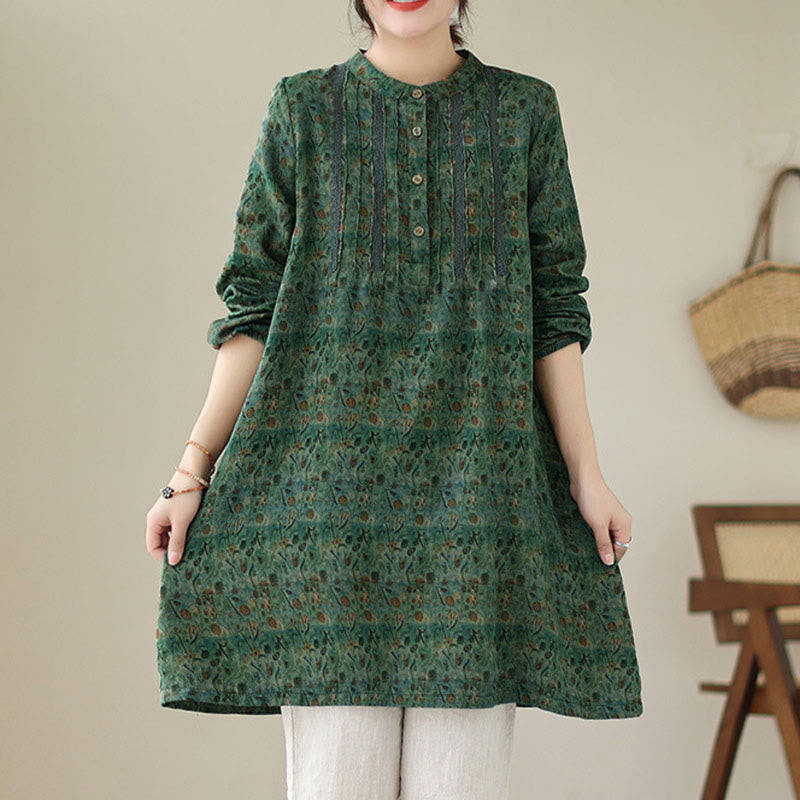 Buddha Stones Retro Printed Floral Women's Accordion Pleats Design Long Sleeve Shirt With Pockets - image 18