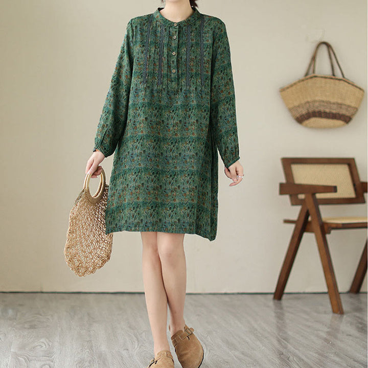 Buddha Stones Retro Printed Floral Women's Accordion Pleats Design Long Sleeve Shirt With Pockets - image 20