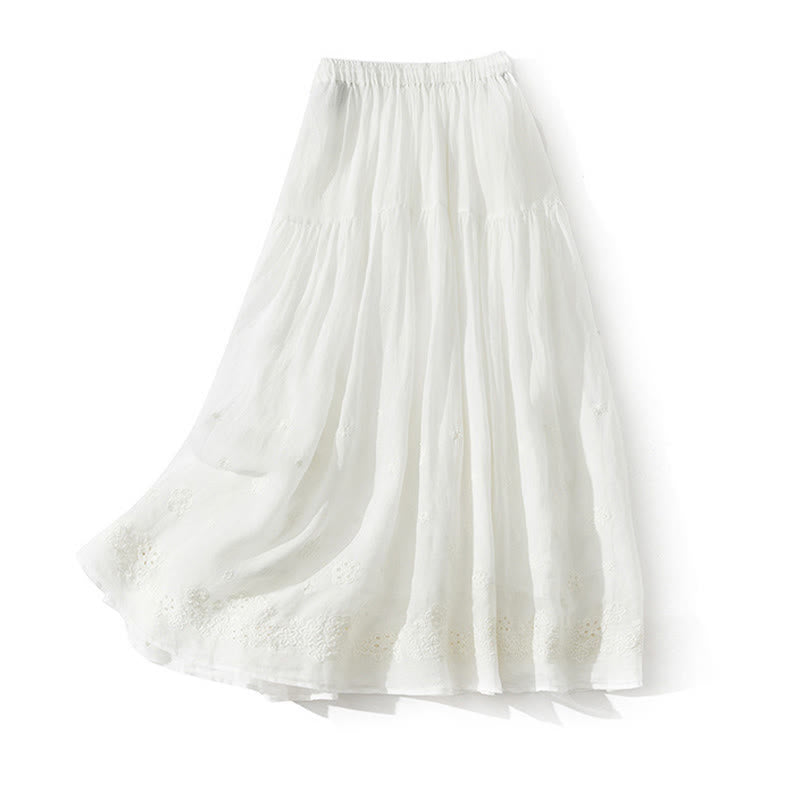 Buddha Stones Embroidery Hollow Design A-line Drawstring High Waist Women's Skirt With Pockets - image 9