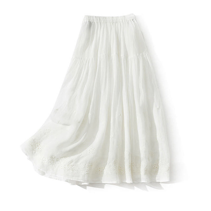 Buddha Stones Embroidery Hollow Design A-line Drawstring High Waist Women's Skirt With Pockets - image 9