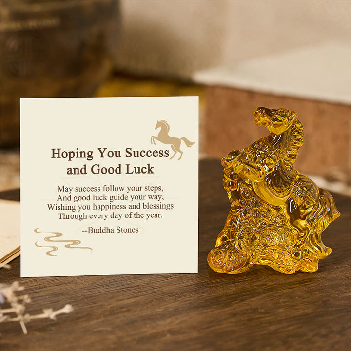 Buddha Stones "Hoping You Success and Good Luck" Year Of The Horse Ingot Get Rich Fast Mini Liuli Crystal Decoration Includes Gift Message Card - Yellow 5.4*6.5cm - Standard Gift Box - image 11
