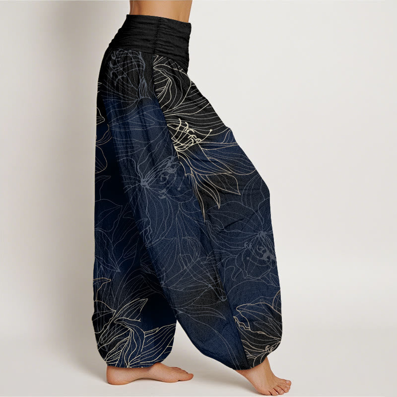 Buddha Stones Pure Cotton Minimalist Style Flower Pattern Women's Elastic Waist Harem Pants - image 10