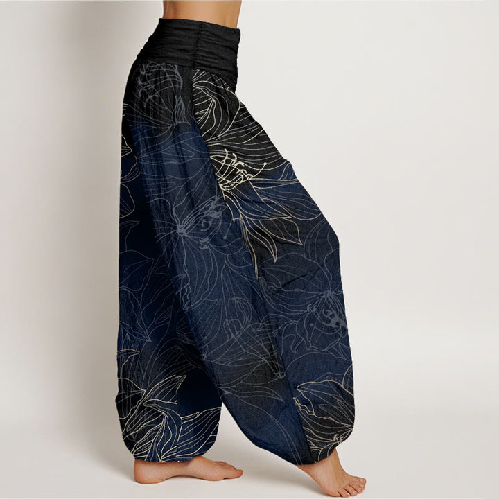 Buddha Stones Pure Cotton Minimalist Style Flower Pattern Women's Elastic Waist Harem Pants - image 10