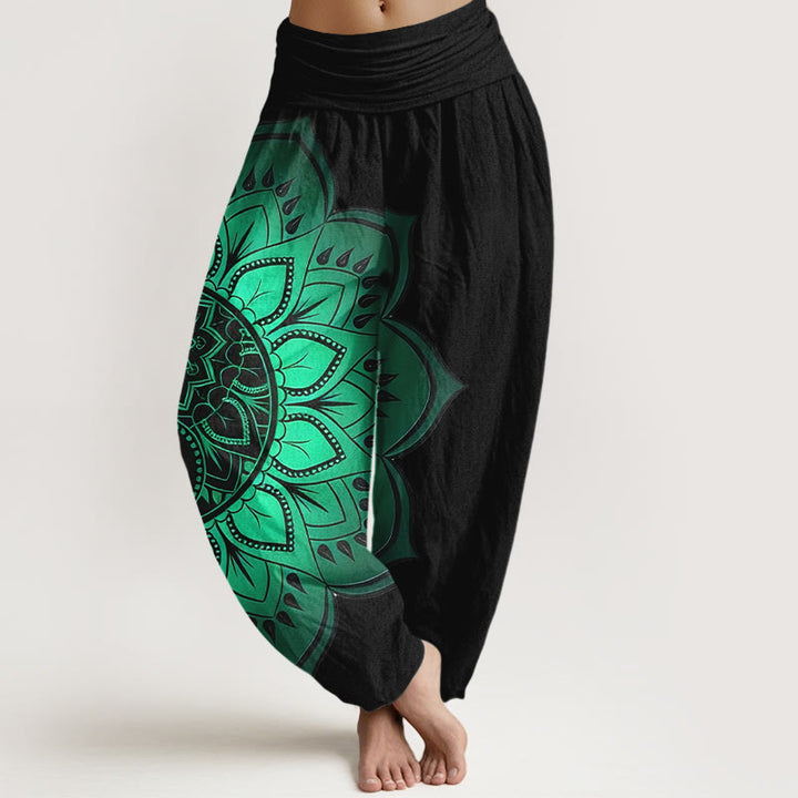Buddha Stones Cotton Symmetrical Mandala Pattern Women's Elastic Waist Harem Pants - Black - US16，UK/AU20，EU48 (3XL) - image 0